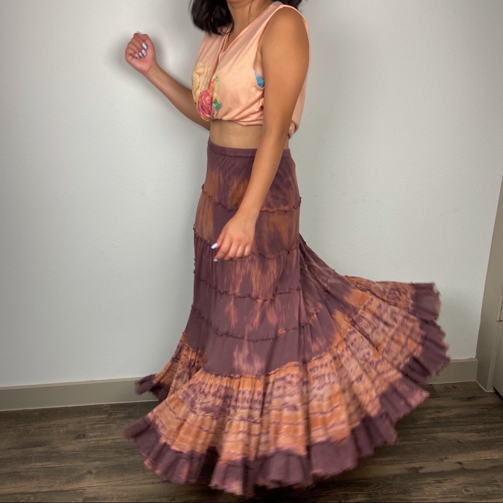 Solitaire S maxi boho tie dye tiered flared skirt